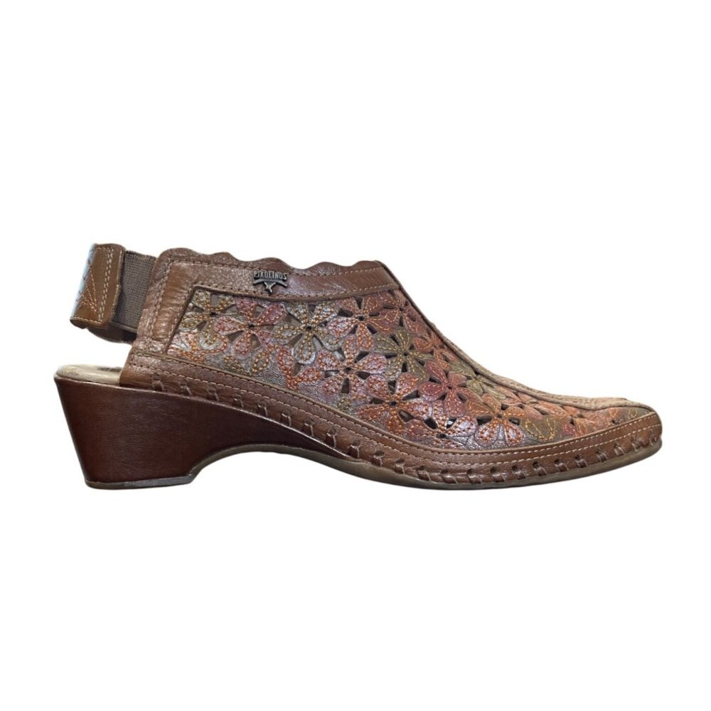 Pikolinos Romana Slingback Leather Floral Sandals Laser-Cut Heeled Size 8 - Picture 7 of 9